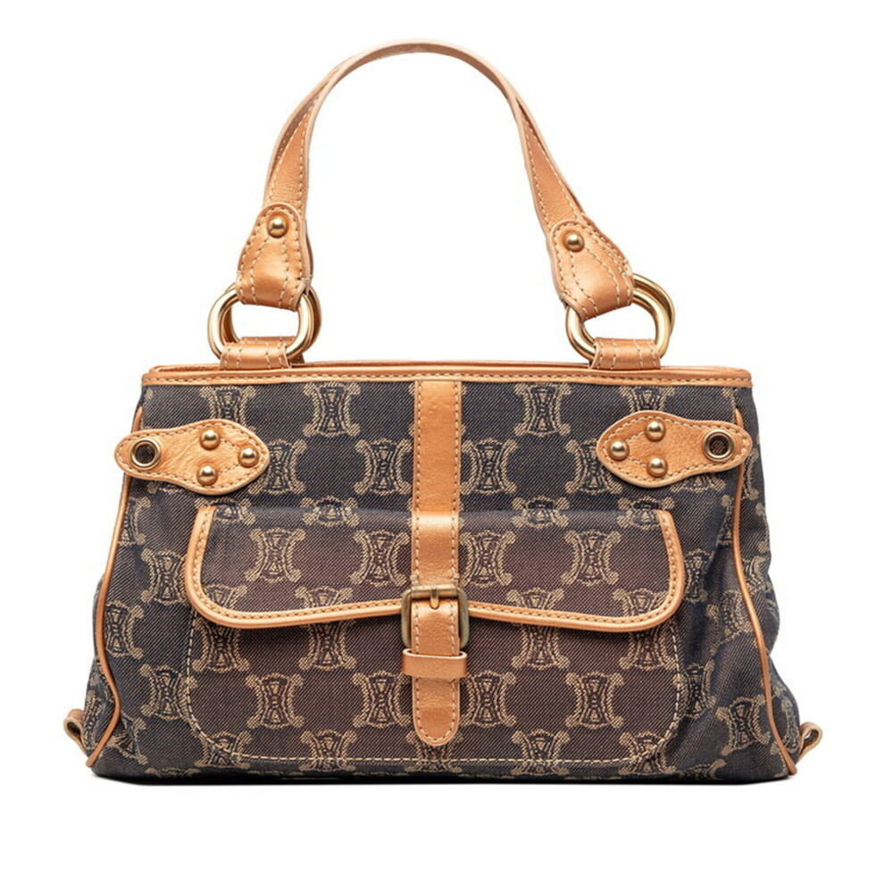Celine Macadam handbag, navy/orange denim leather, women's.